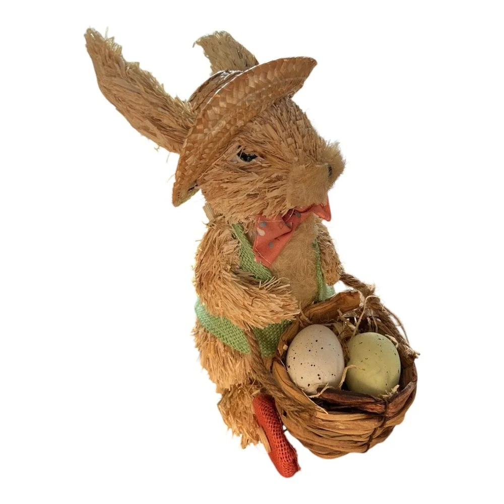 Primrose Vintage Easter Bunny Figurine Set Sisal Burlap 12